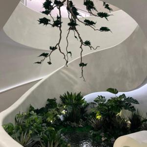 white microcement staircase London alo yoga